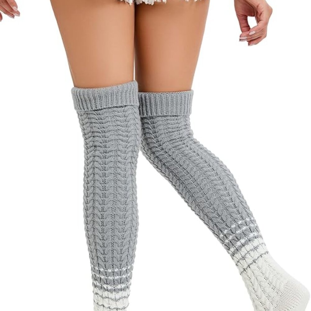 Slouch Cable Knit Thigh High Socks View 3